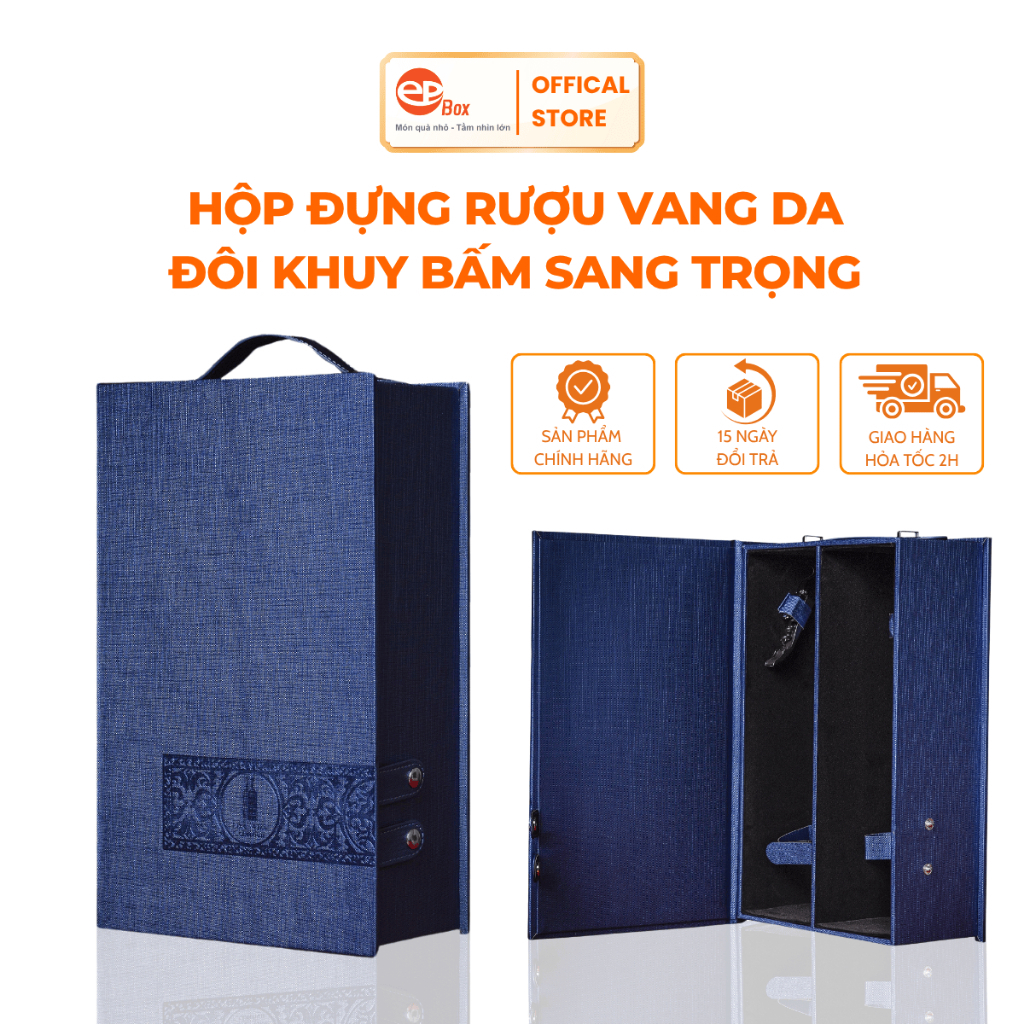 Hộp Đựng Rượu Vang Da Đôi Cao Cấp EPVINA HCM – Màu Xanh Navy