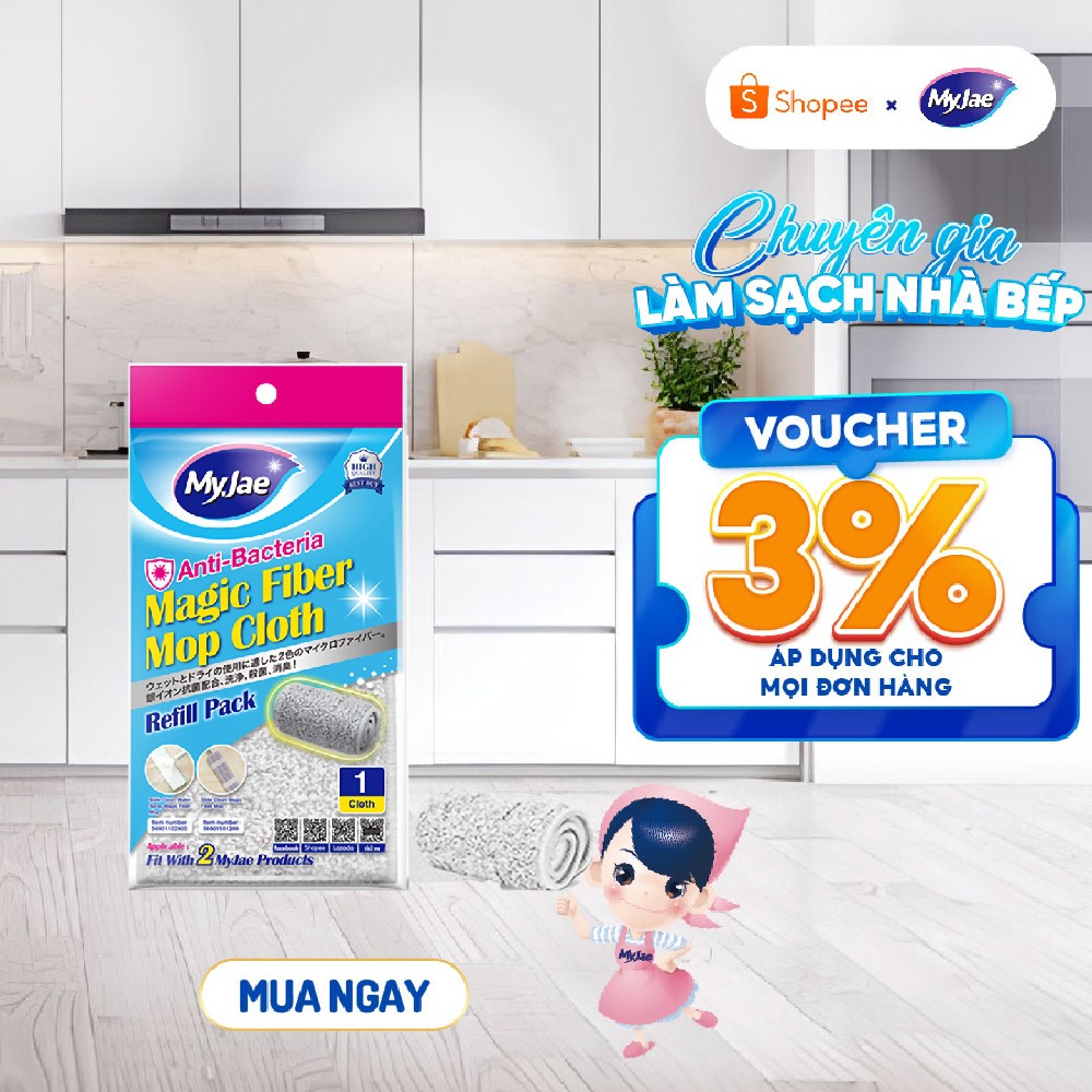 Bông Lau Thay Thế MyJae Sợi Fiber Cao Cấp 33.5x10.5cm – Dành Cho Cây Lau Nhà Tự Vắt Kháng Khuẩn & Ph