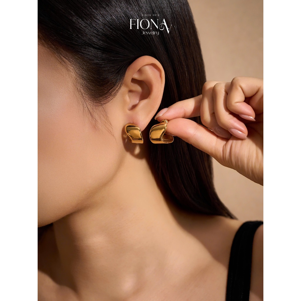 Khuyên tai bông tai nữ Molten Gold cá tính sang trọng Fionaa Jewelry thép Titan không gỉ