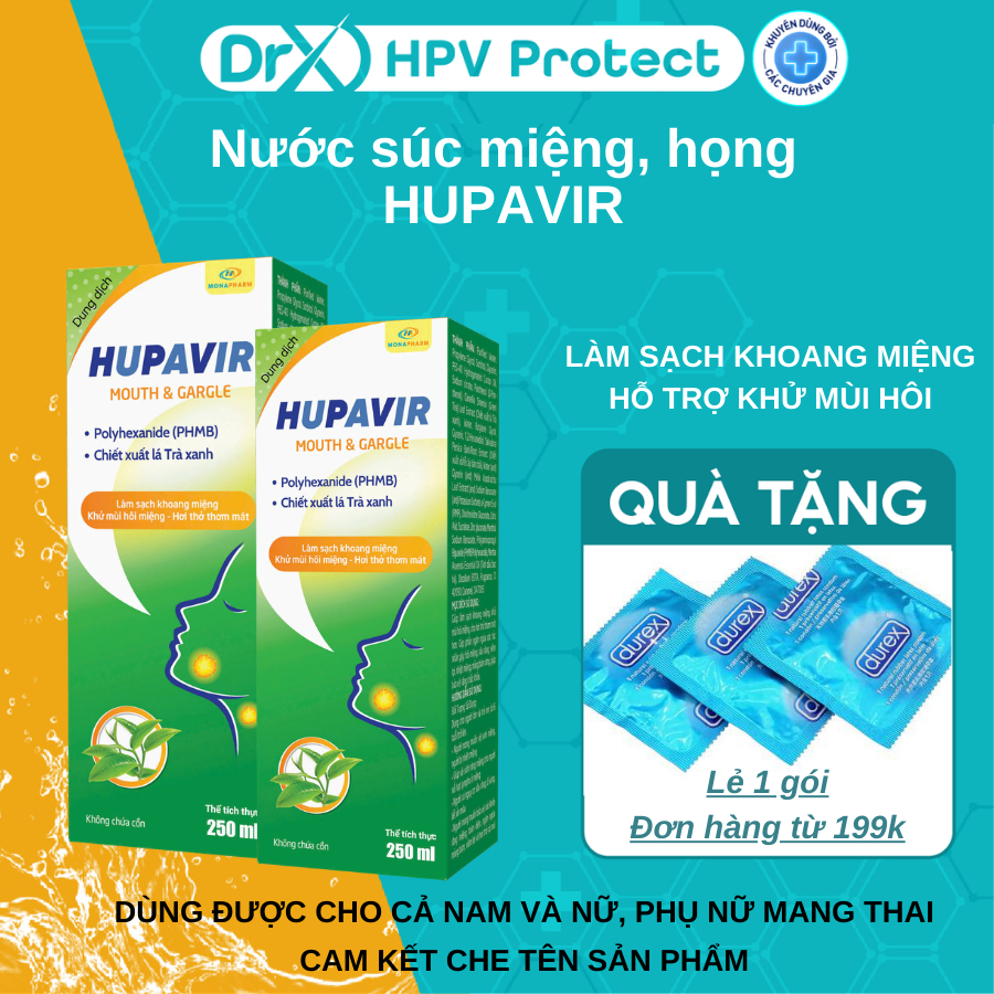 Nước súc miệng họng HUPAVIR hỗ trợ giảm sùi, hạt lympo, ngăn ngừa nhiễm HPV ở miệng- 250ml
