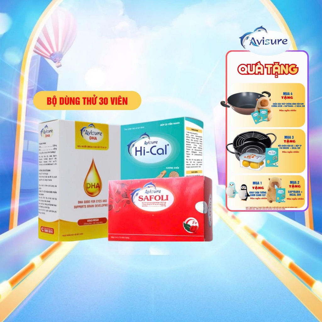 Sắt Hữu Cơ Avisure Safoli và Canxi Avisure Hical và DHA Tinh Khiết Chính Hãng Cho Phụ Nữ Mang Thai v