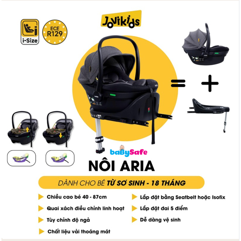 Combo Ghế Nôi Ô Tô i-Size Jovikids Aria + Đế ISOFIX Aria | Chuẩn An Toàn ECE R129/04 | 0–18 Tháng (4