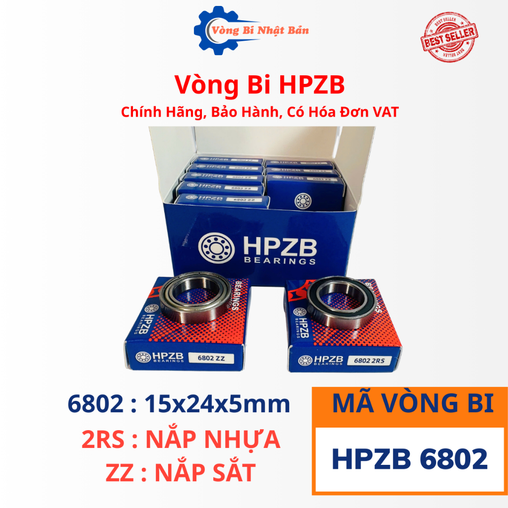 | HÀNG CHÍNH HÃNG | Vòng bi HPZB 6802 [ZZ/2RS] Nắp Sắt/Nhựa-Bạc Đạn 6802 CÓ HÓA ĐƠN VAT