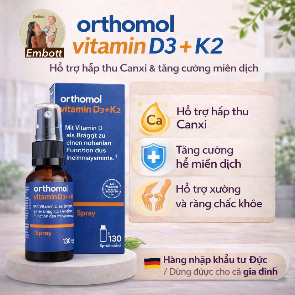 Orthomol Vitamin D3K2 hỗ trợ xương chắc khỏe, tăng hấp thu canxi Hàng Đức Embot