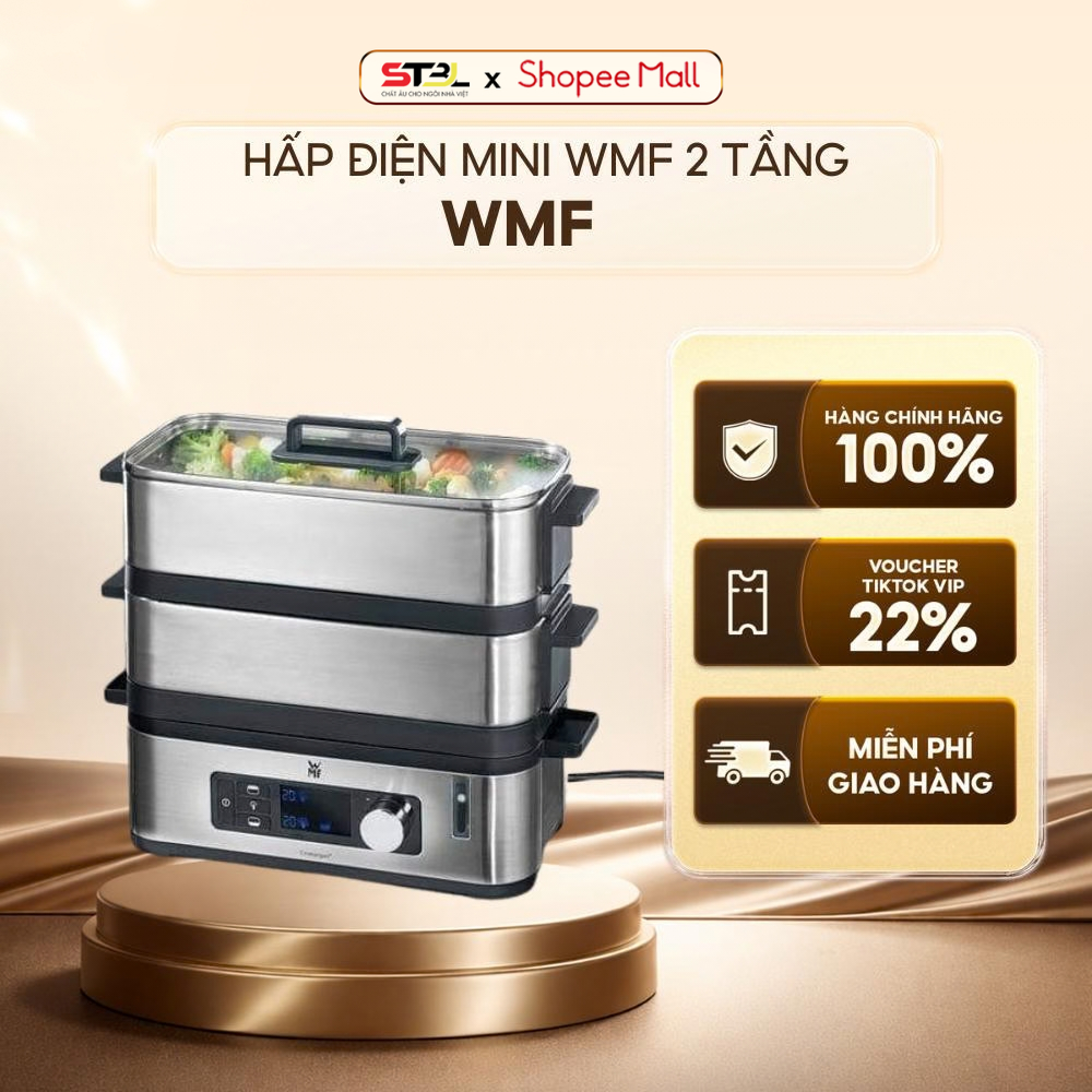 Nồi hấp điện mini WMF 2 tầng, thiết kế nhỏ gọn, dùng để hấp và hâm nóng thực phẩm tiện lợi SNT KITCHEN 260009