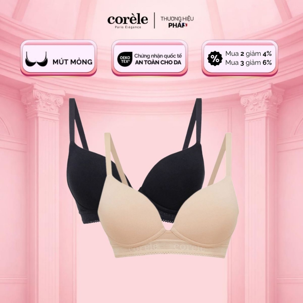 COMBO 2 Áo ngực nữ mút mỏng không gọng, vải sợi tre, bản lưng to che mỡ lưng, chuẩn OEKO-TEX | CORÈL