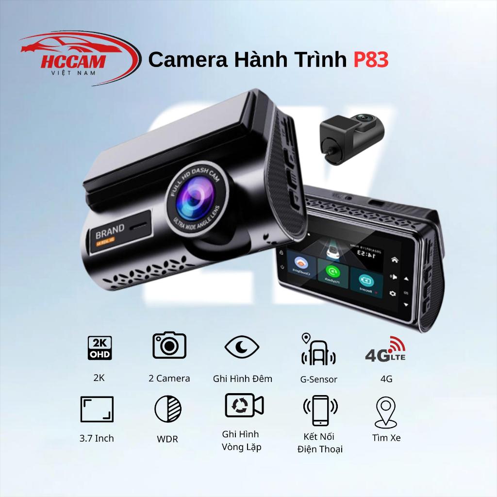 Camera hành trình Ô tô P83 4G, Ghi hình 2 kênh 2K QHD Quản lý xe từ xa 24/7, đàm thoại 2 chiều, xem 
