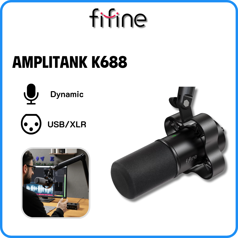 FIFINE K688 - Mic Thu Âm Dynamic XLR/USB, Mic Thu Âm Podcast Cho Máy Tính/Laptop - Bảo Hành 12 Tháng