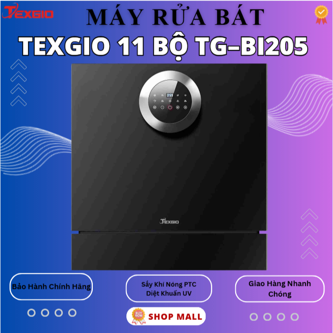 Máy Rửa Bát 11 bộ Texgio TG–BI205, Sấy Khô Khí Nóng Diệt Khuẩn 99,999% Siêu Sạch, Hàng Chính Hãng