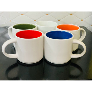 Set 5 cốc sứ trắng có quai gốm Bát Tràng