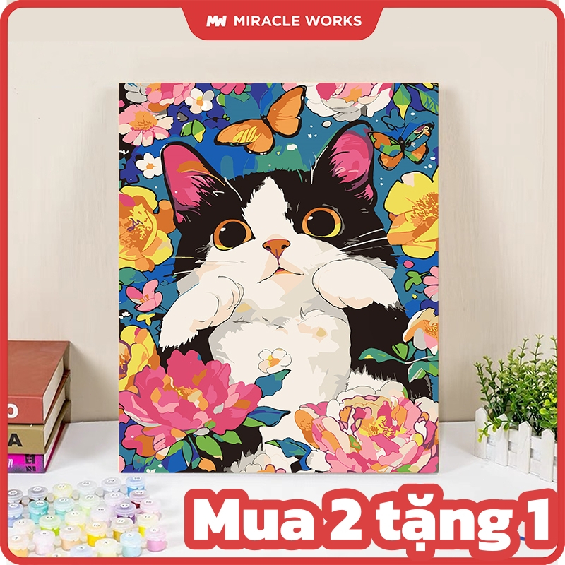 Miracle Works Tranh sơn dầu số hoá 30*40cm kèm khung, combo dụng cụ, Tranh Sơn Dầu Tổng Hợp Nhiều Mẫ