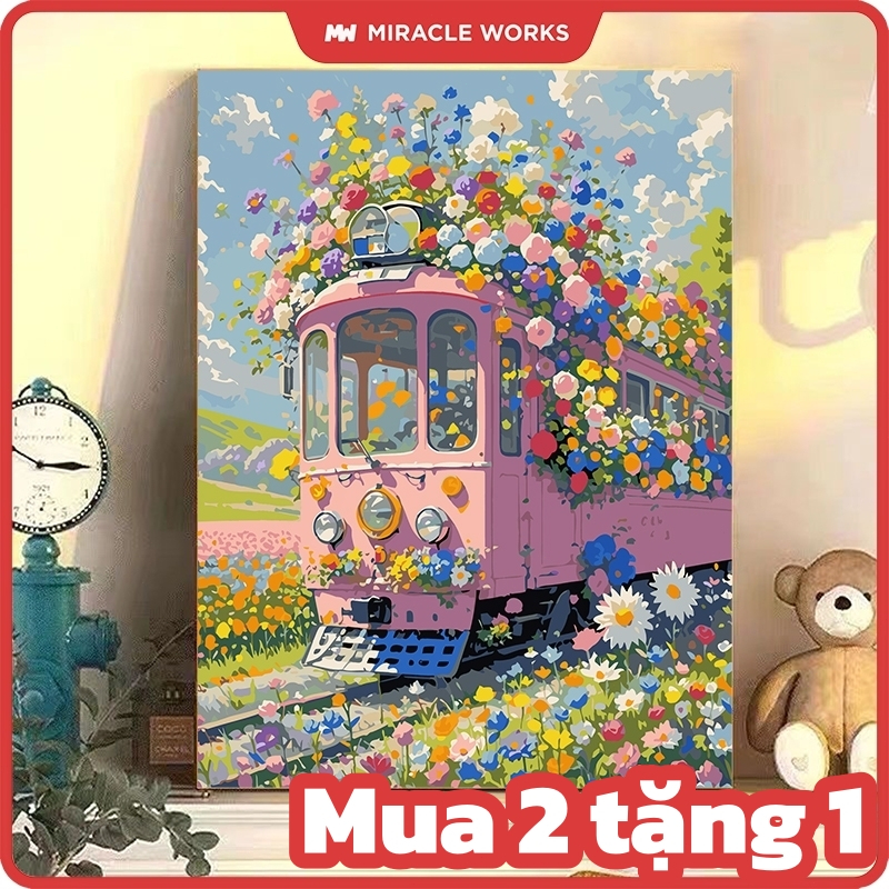 Miracle Works Tranh sơn dầu số hoá 40*50cm kèm khung, combo dụng cụ, Tranh Sơn Dầu Tổng Hợp Nhiều Mẫ