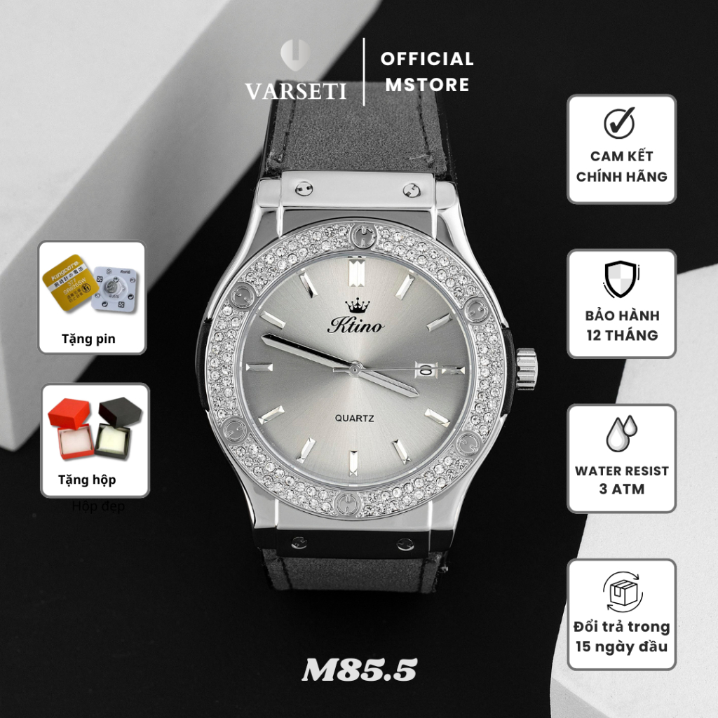 Đồng hồ nam luxury Ktino Đồng hồ đeo tay nam thiết kế tinh xảo chống nước tốt đính đá dây da lộn - m85.5