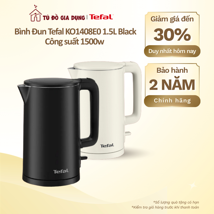 Bình Đun Tefal KO1408E0 1.5L Black | Công suất 1500w - Chính hãng | Bảo hành 2 năm