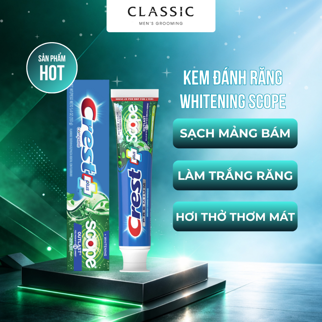 Kem Đánh Răng Crest Plus+ Complete Whitening Scope Outlast 153g