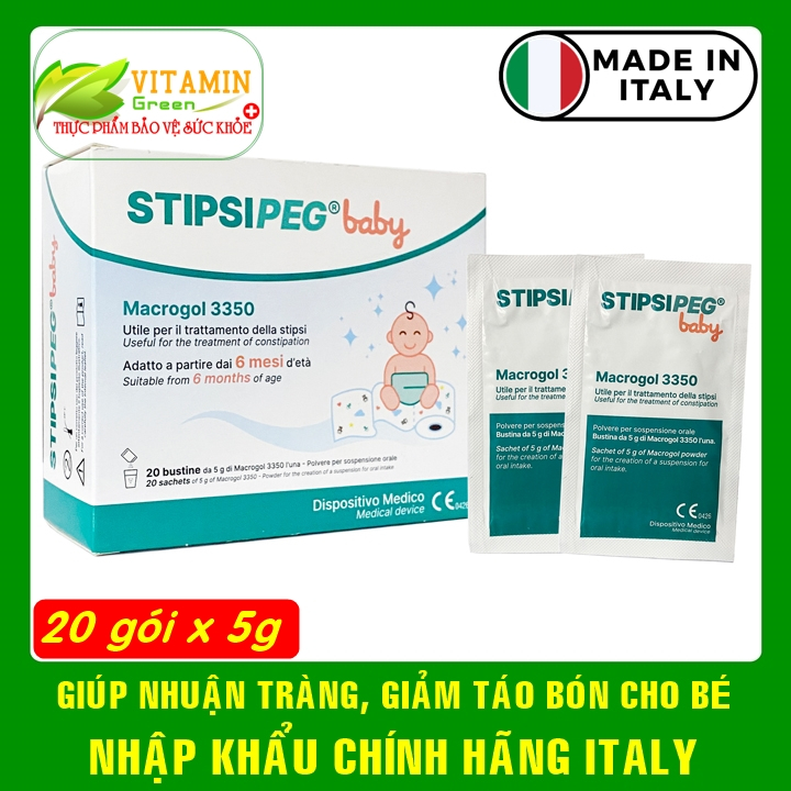 Stipsipeg Baby Macrogol 3350 giúp nhuận tràng giảm táo bón cho bé | Nhập khẩu chính hãng Italy