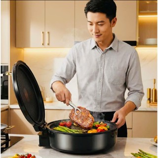 CHẢO NƯỚNG ĐIỆN, CHIÊN, XÀO 2 MẶT CHỐNG DÍNH  ĐA NĂNG, VỚI CHIỀU SÂU 5CM, CÓ THỂ MỞ 180 ĐỘ