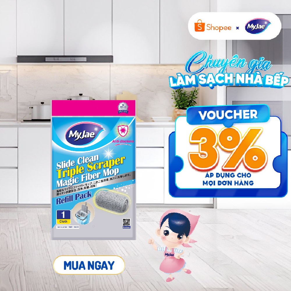 (Chọn Loại) Bông Lau Thay Thế MyJae Sợi Microfiber Dành Cho Cây Lau Nhà Tự Vắt 2 Ngăn 33cm x 12cm