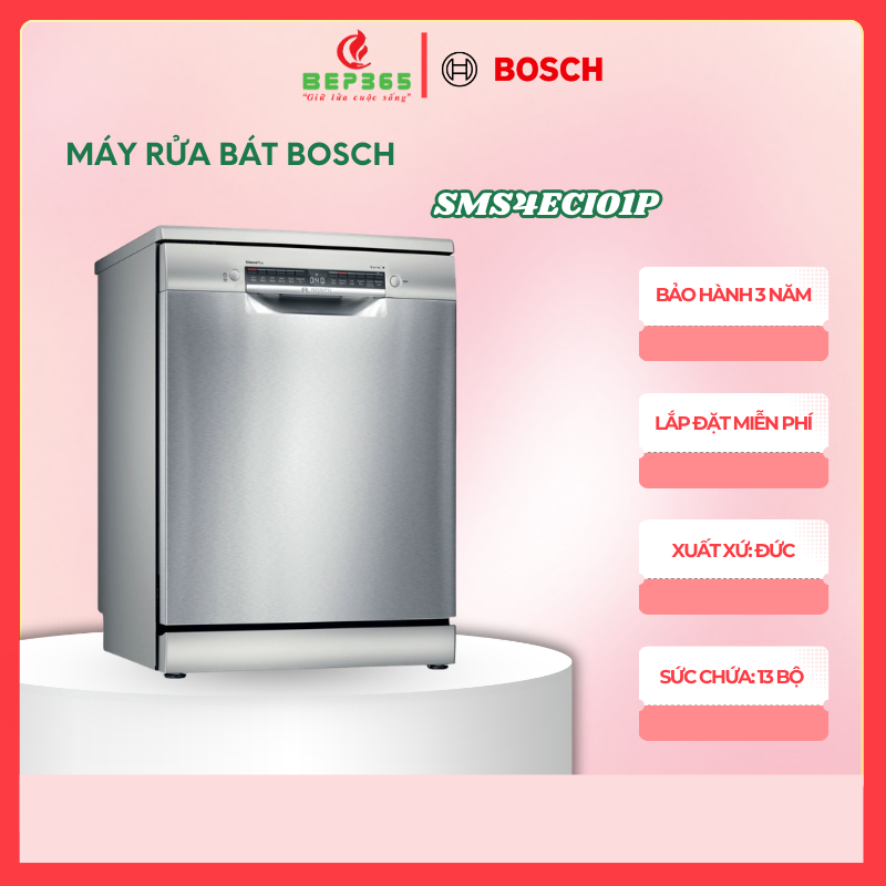 Máy Rửa Chén Bosch SMS4ECI01P - Thiết Kế Độc Lập Hiện Đại - Sức Chứa 14 Bộ - Miễn Phí Lắp Đặt