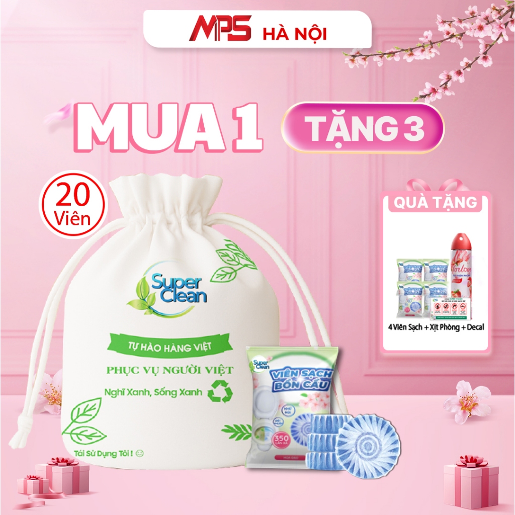 Combo 20 Viên Sạch Bồn Cầu Super Clean - Tặng thêm 4 Viên Sạch Bồn Cầu Super Clean Và 1 Xịt Thơm Phò