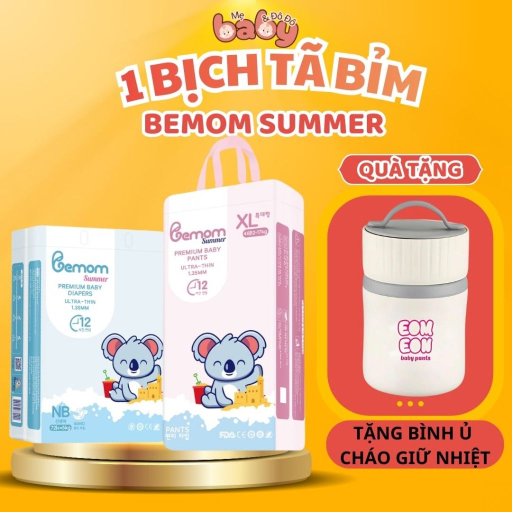 [ 1 Bịch Bỉm Bemom Summer ] - [ Tặng Bình Ủ Cháo Giữ Nhiệt ] - Bỉm Bemom Summer Full Size NB-XXXL