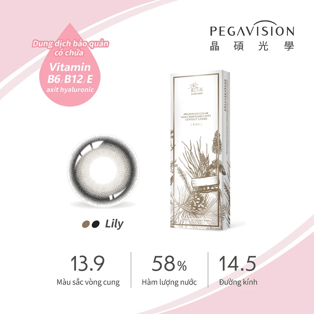 [1 ngày] 5 cặp Lens 1 Ngày Lily Nâu 14.5 Viền Nhẹ Khoá Ẩm Giãn Vừa Tự Nhiên