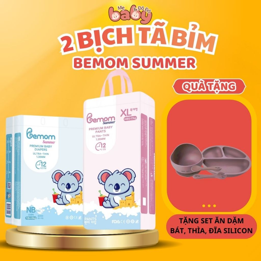 [ 2 Bịch Bỉm Bemom Summer ] - [ Tặng Set Ăn Dặm Silicon ] - Bỉm Bemom Summer Full Size NB-XXXL
