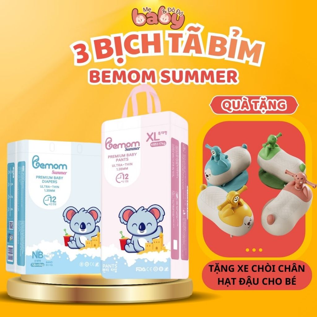 [ 3 Bịch Bỉm Bemom Summer ] - [ Tặng Xe Chòi Chân Hạt Đậu ] - Bỉm Bemom Summer Full Size NB-XXXL
