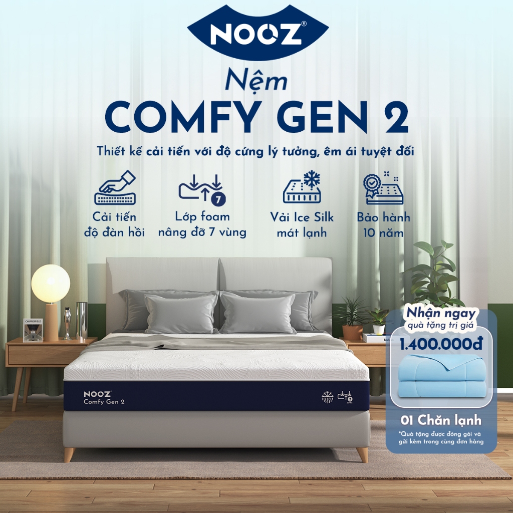 [Tặng Tấm Bảo Vệ Nệm] Nệm NOOZ Comfy Gen 2 Nệm Foam Cao Su Thiên Nhiên Với Base Foam 7 Vùng Nâng Đỡ | BigBuy360 - bigbuy360.vn