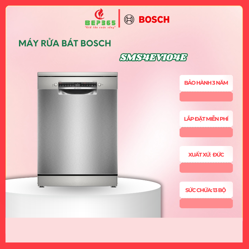 Máy Rửa Bát Độc Lập Bosch SMS4EVI04E - Dung Tích 13 Bộ - Sấy Khô Hé Cửa - Kết Nối Home Connect