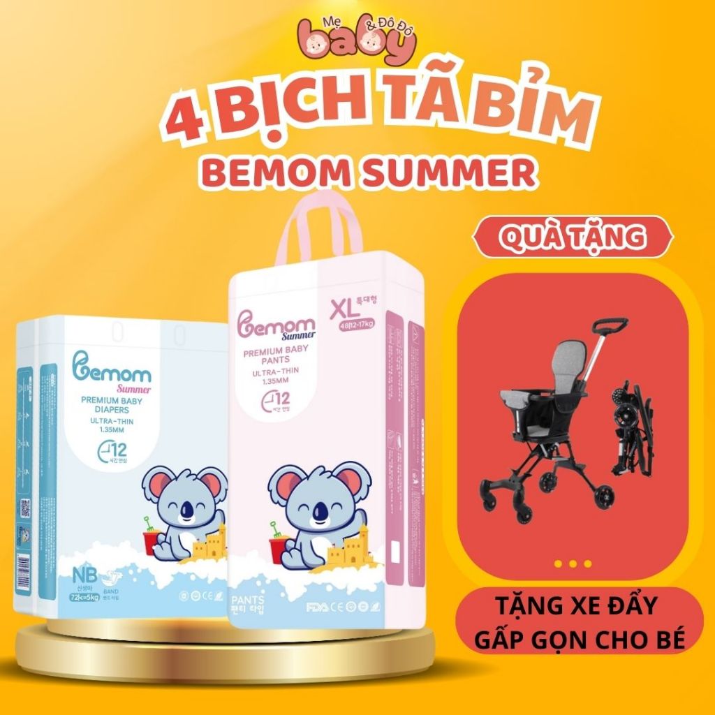[ 4 Bịch Bỉm Bemom Summer ] - [ Tặng Xe Đẩy Gấp Gọn ] - Bỉm Bemom Summer Full Size NB-XXXL