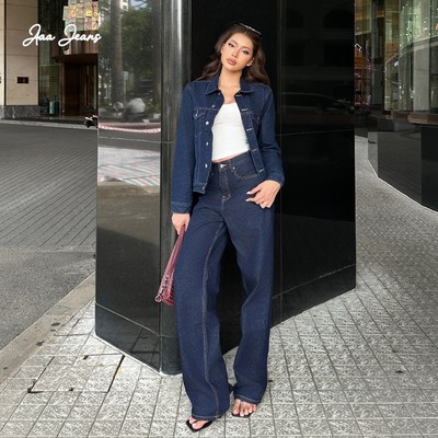Aaa Jeans - Quần Bò Ống Rộng Nữ Classic Cạp Cao Màu Indigo