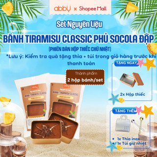 [ABBY] Set nguyên liệu làm bánh đập tiramisu hộp thiếc vị cacao và matcha - Thành phẩm 2 hộp - Không cần lò nướng