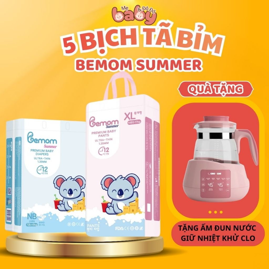[ 5 Bịch Bỉm Bemom Summer ] - [ Tặng Ấm Đun Nước Khử Clo ] - Bỉm Bemom Summer Full Size NB-4XL