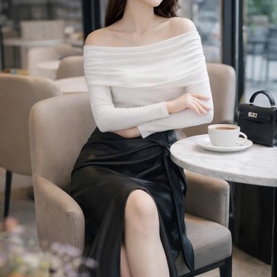 Chân váy da PU dáng bút chì dài cột eo sang trọng Callene (L2889)