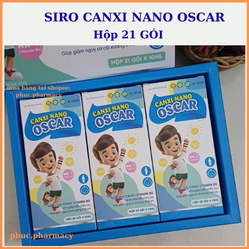 Siro Canxi nano Oscar, bổ sung canxi hữu cơ cho bé phát triển chiều cao, hộp 21 gói
