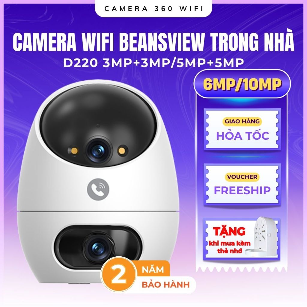 Camera Wifi BeansView Trong Nhà D220 5MP+5MP, Ống Kính Kép, Tích Hợp Nút Gọi, Góc Quay Rộng, Bảo Hàn