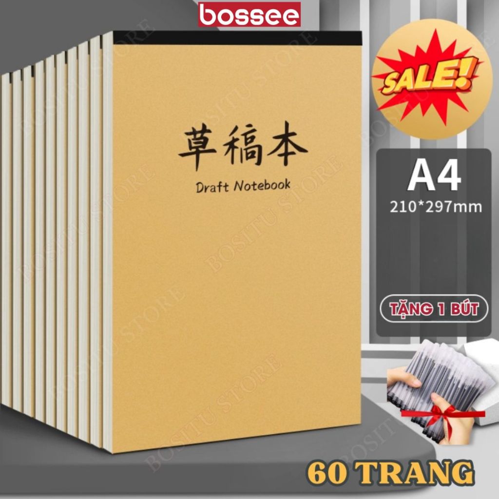 Vở Ghi Chép Lật Dọc 60 Trang A4 Dán Gáy - Sổ Nháp A4 Phác Thảo Ký Họa Nghệ Thuật Bìa Kraft Nâu Đa Dụ