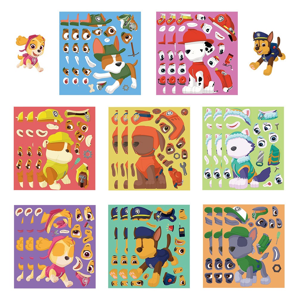 8 Miếng Dán Hoạt Hình Chó Cứu Hộ Paw Patrol Tự Tạo Khuôn Mặt Sticker Make A Face diy