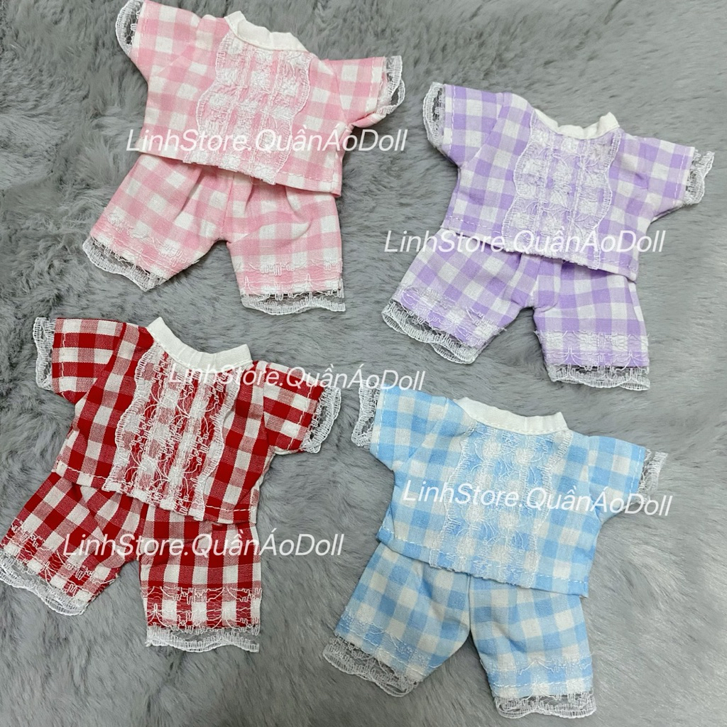 [Quần Áo Búp Bê] BỘ NGỦ CARO REN MẶC NHÀ BÉ GÁI DOLL 5IN