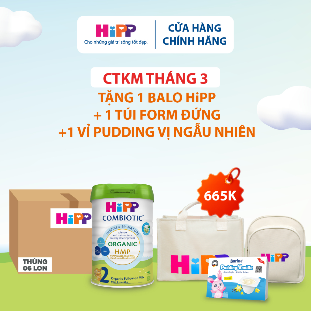 Thùng 6 lon Sữa bột công thức HiPP 2 Organic Combiotic 800g
