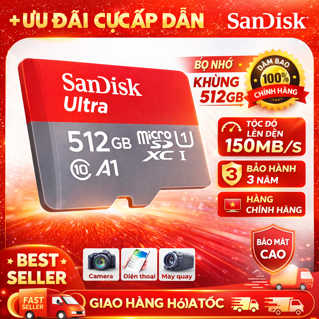 Thẻ nhớ SanDisk Ultra lên đến 140MB/s 512GB/256GB/128GB/64GB/32GB Phù hợp cho điện thoại di động và máy ảnh thể thao