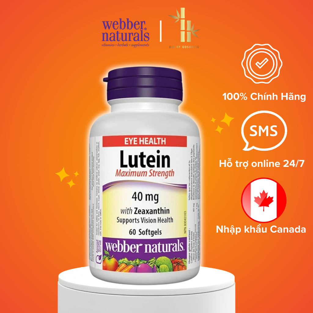 Viên Uống Lutein with Zeaxanthin Maximum Strength 40mg Webber Naturals Hộp 60 viên
