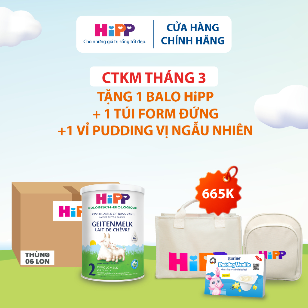 Thùng 6 lon sữa dê HiPP 2 Organic 400g - Giúp bé phát triển toàn diện