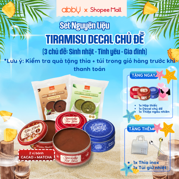 [ABBY] Set Nguyên Liệu Bánh Tiramisu Decal Chủ Đề - Set Tiramisu Phủ Socola Đập, Hộp Thiếc Tròn - Thành phẩm 1 hộp 500g