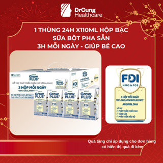 1 Thùng 24 Hộp 110ml Sữa Dinh Dưỡng Nutifood GrowPLUS+ (Bạc) Cao Lớn Vượt Trội Hộp (24 hộp  x 110ml)