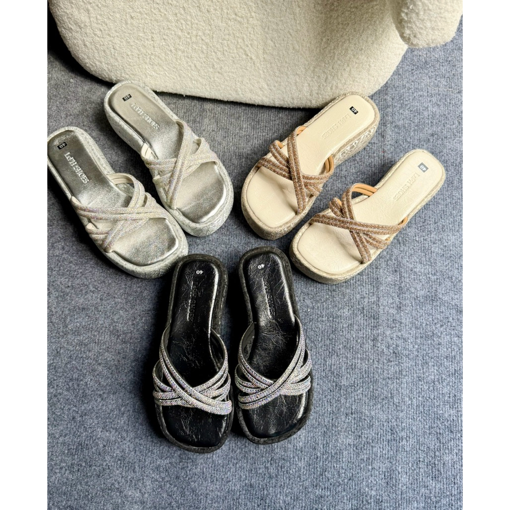 Dép đế bánh mì bigsize 40-44. Dép đế bánh mì cao 6p 3 cặp dây đá sáng đủ size từ 40-44