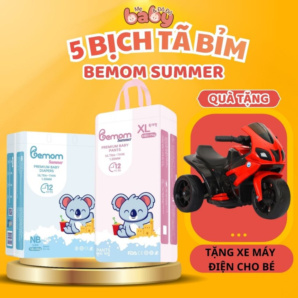[ 5 Bịch Bỉm Bemom Summer ] - [ Tặng Xe Máy Điện Cho Bé ] - Bỉm Bemom Summer Full Size NB-XXXL