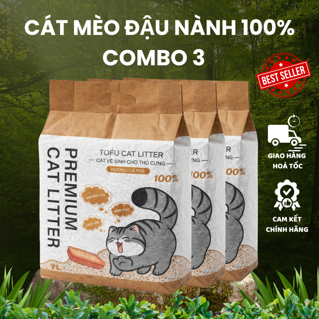 Combo 3 túi Cát Vệ Sinh Kleen Cat Cho Mèo Đậu Nành Hữu Cơ, Cát Mèo Tofu 100% Organic Tan Trong Nước