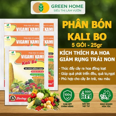 5 Gói Phân Bón Kali Bo GreenHome, Gói 25g, Kích Thích Ra Hoa, Giảm Rụng Trái Non, Quả To, Chắc Ruột